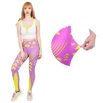 

WPCZQVZA High Quality Fashion Geometric Woman Leggings High Elastic Printing Purple Legging Women Classic Fitness Slim Leggins