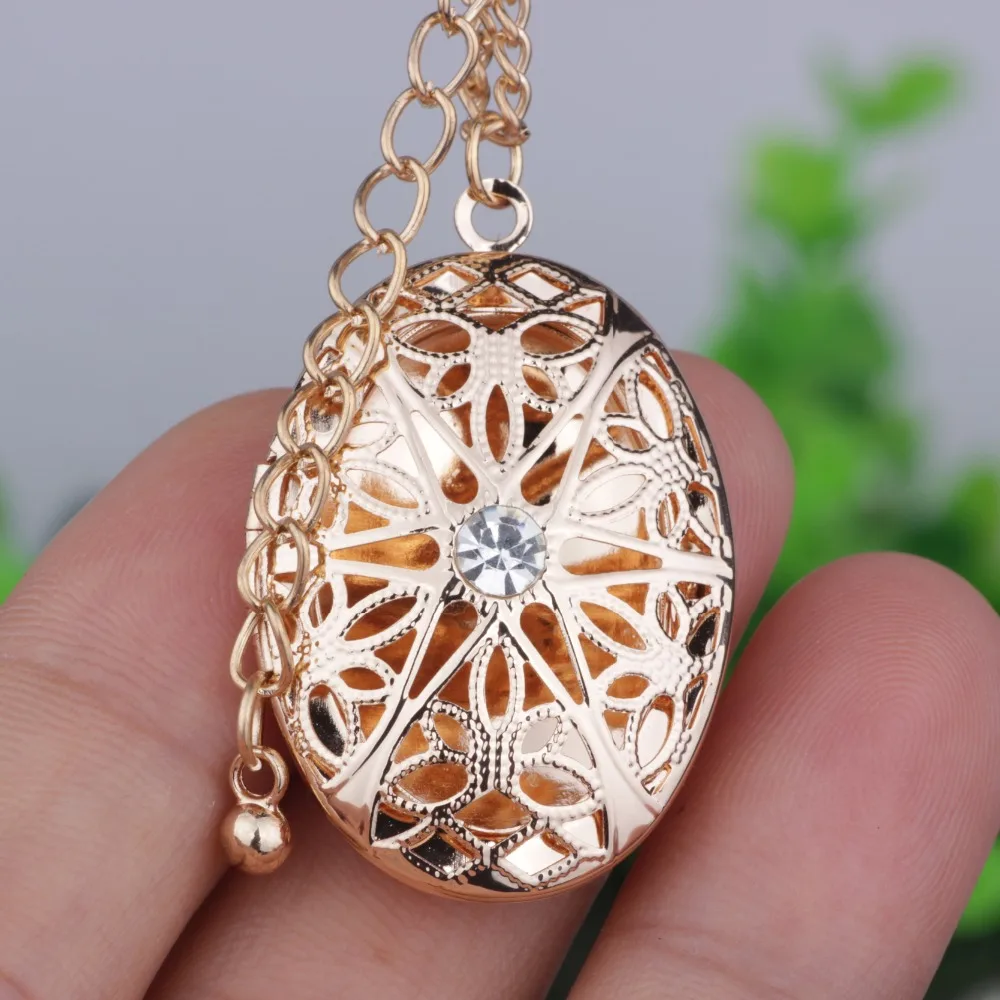 

Exquisite Hollow Oval Photo Frame Necklace Best Selling Crystal Can Put Photo Open and Close Necklaces For Women YP2718
