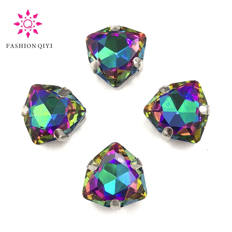 

12mm 20pcs/bag Fat triangle shape Crystal Seven color High quality Glass Crystal sew on rhinestones diy/clothing accessories