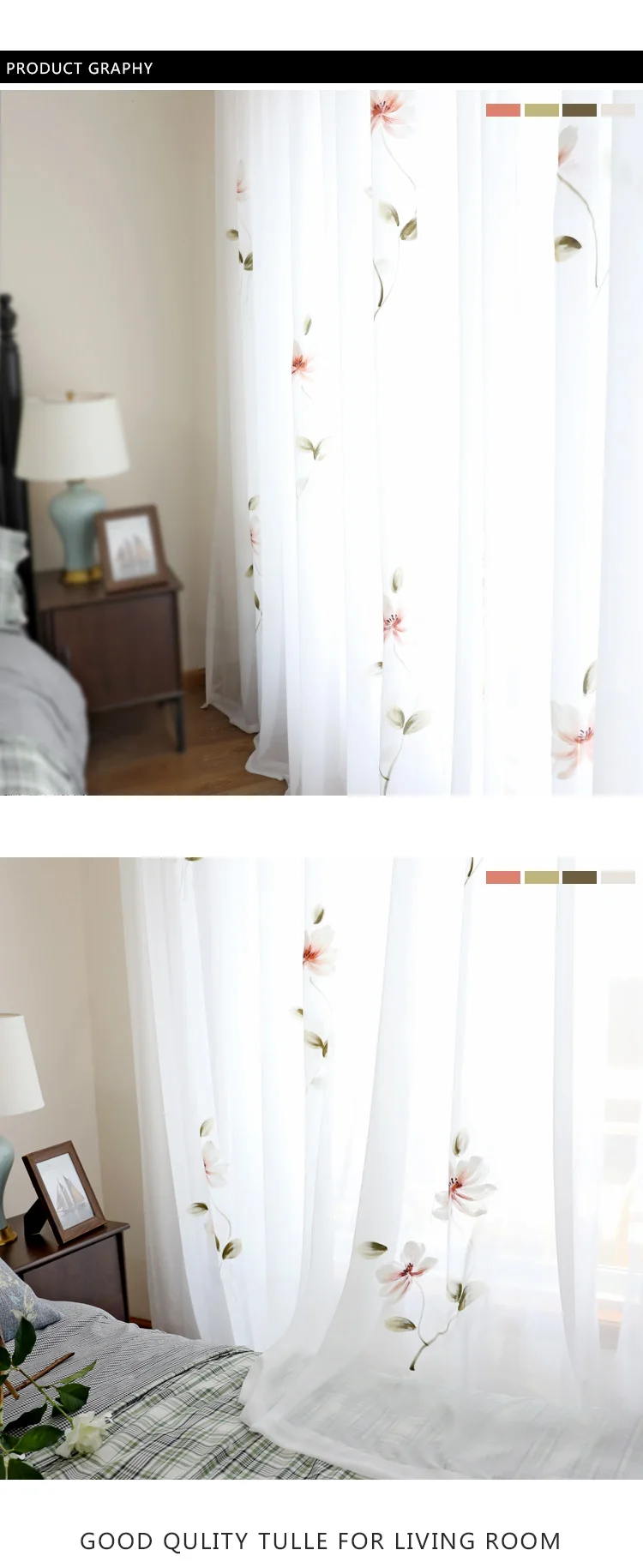 CITYINCITY Hand drawing curtains for living room Elegant lotus kitchen curtain For bedroom Window ready made Curtain Customized03