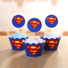 12 компл. Супермен бумажная формочка кекс обертки для пирожных топперы нулевой День рождения Дети детей День рождения принадлежности для украшения тортов