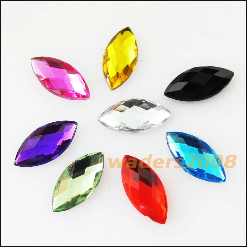 

70Pcs Mixed Faceted Oval Eyes Acrylic Plastic Rhinestone Flat Back 7x15mm