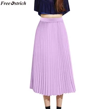 OSTRICH, весна, Женская длинная однотонная плиссированная элегантная юбка средней длины с эластичной резинкой на талии, повседневные вечерние юбки белого, черного, розового цвета