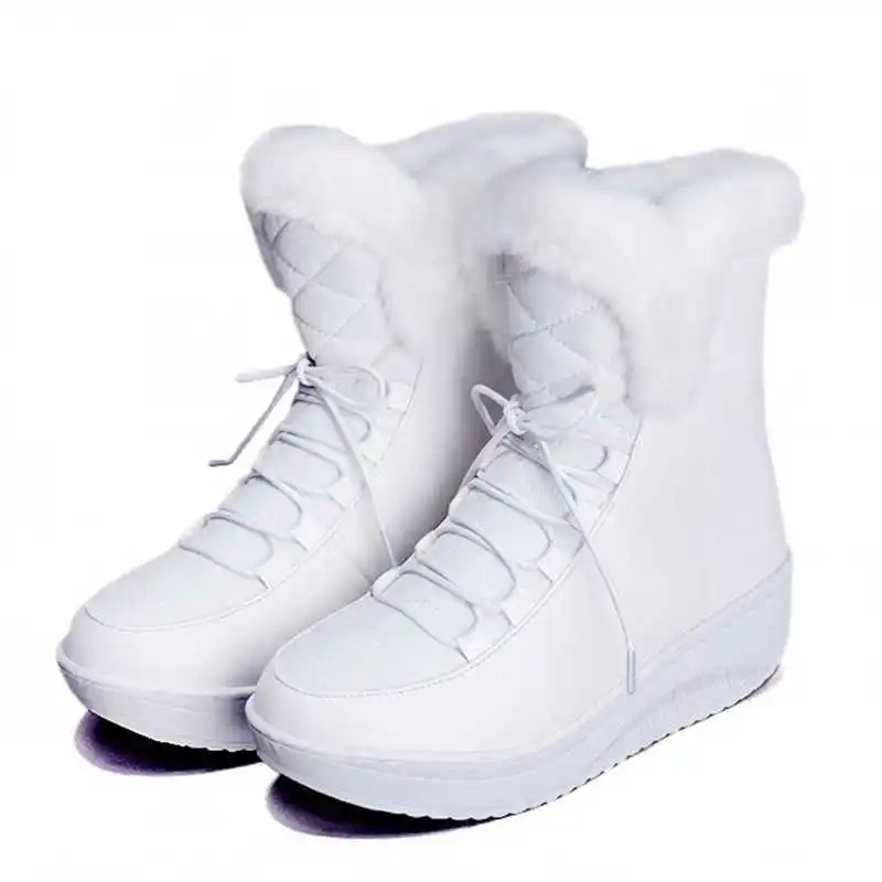 

New Arrivals Women Snow Boots Platform Winter Shoes Waterproof Lace Up Fur Boots White Black Short Ankle Boots