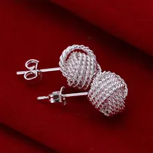 2017 Free Shipping Fashion Silver Earrings For Women Mesh Stud Brinco Girls Jewelry