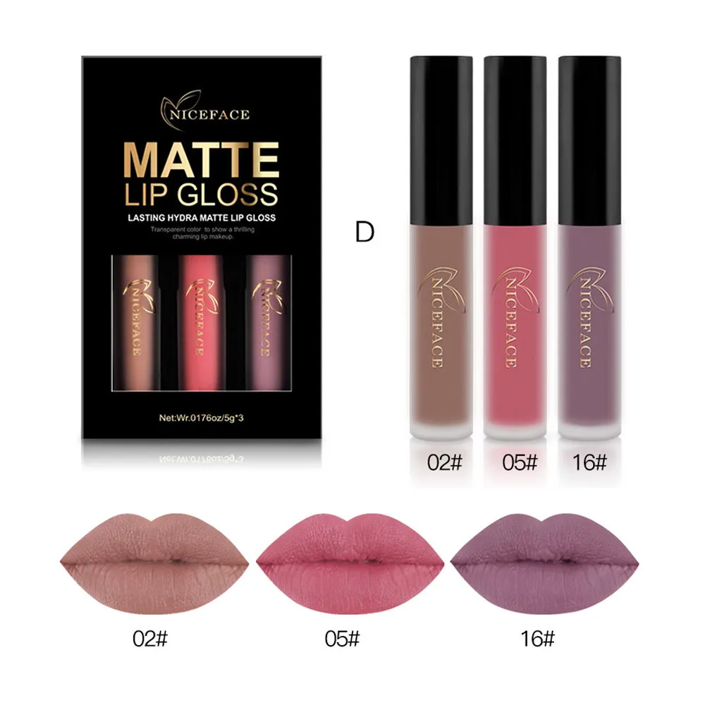 

MSQ 2019 3PCS New Fashion Waterproof Matte Liquid Lipstick Cosmetic Sexy Lip Gloss Kit Wholesale Z4