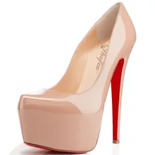 Women Apricot Pleather Round Toe Red Bottom Platform High Heels Pumps Shoes for Woman, zapatos mujer sapato feminino