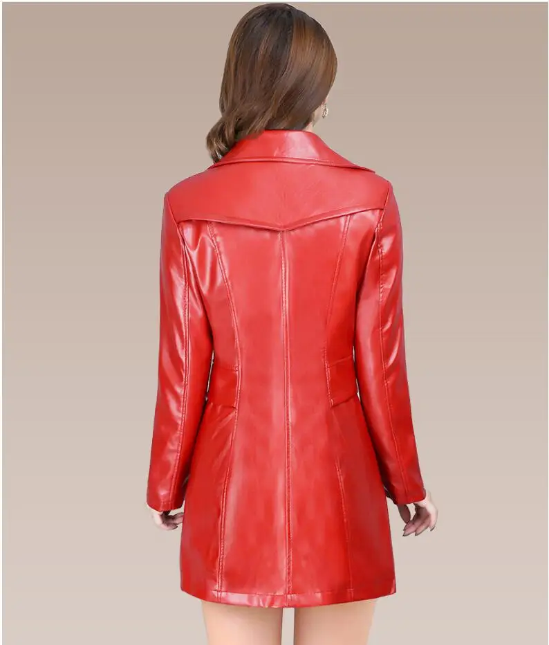 2018 Autumn Winter New Fashion plus size leather Jacket women Leather Jacket Coat women Slim fit long Trench Coat Outwear L-5XL