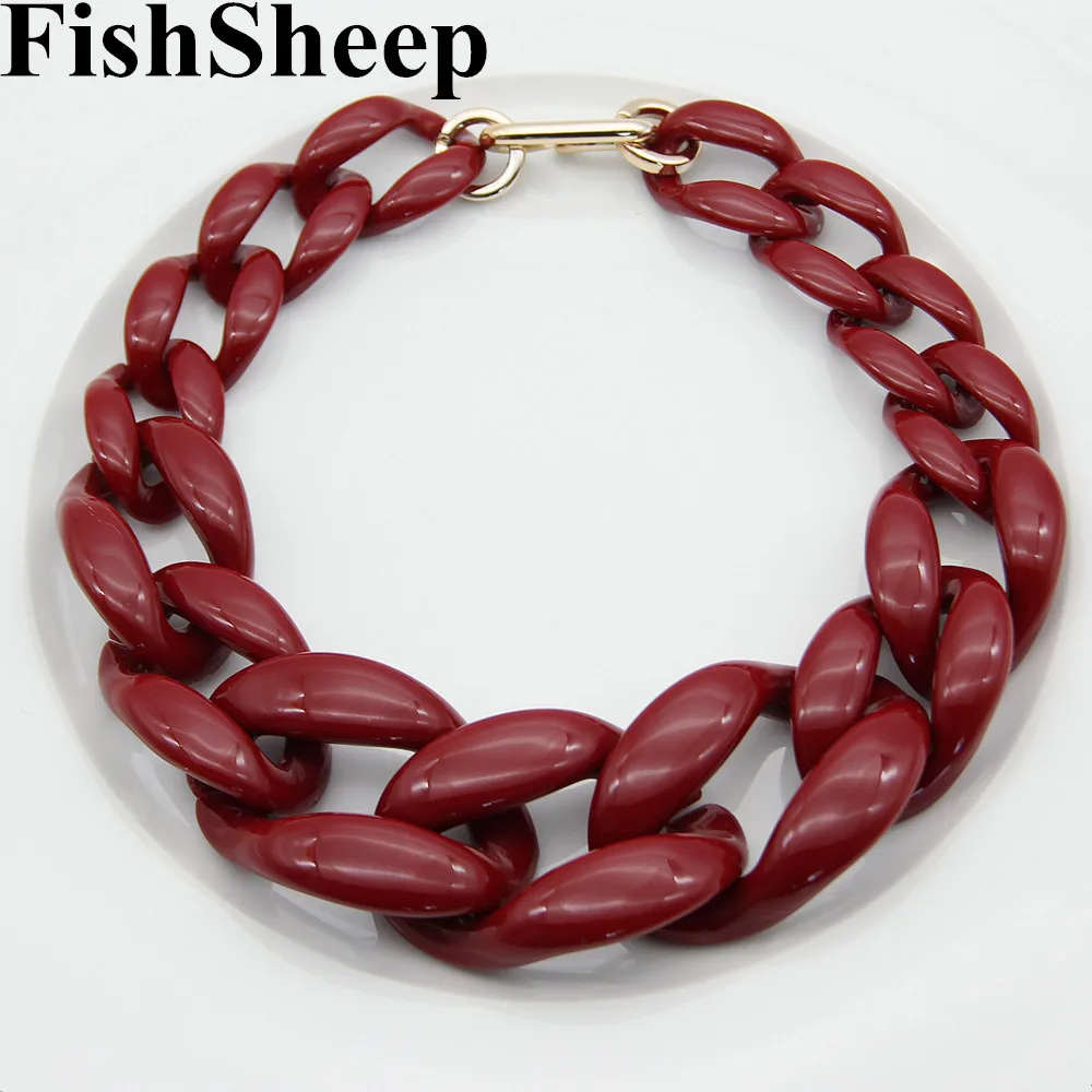 FishSheep, винно-красный акриловый чокер с массивной цепью, ожерелье для женщин из смолы, длинная цепочка, Большие Подвески, ожерелье s, ювелирные изделия