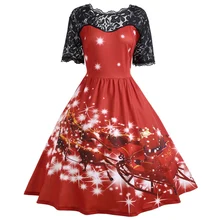 Wisalo, женские рождественские вечерние платья средней длины с кружевной вставкой для отца, женские осенние винтажные платья с вставкой, женские платья размера плюс, 5XL, 4XL, Vestidos