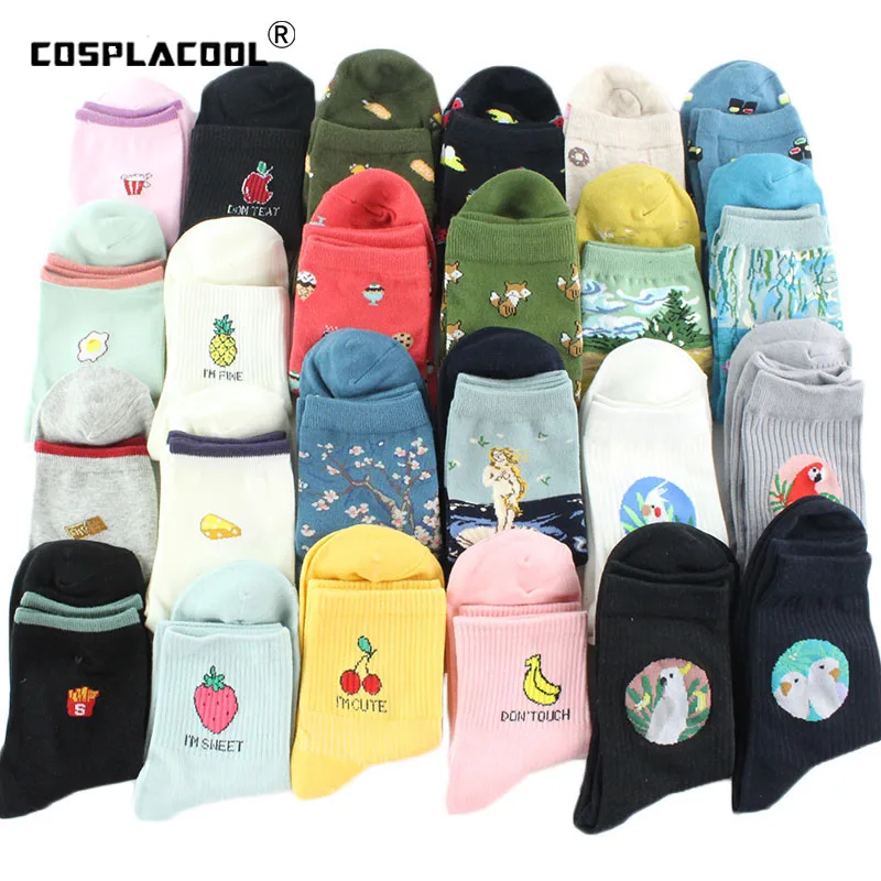 

[COSPLACOOL]Food Fruit Pineapple Funny Socks Sushi/Bird/Art Oil Painting Divertidos Characters Socks Women Chaussette Femme