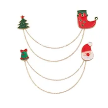 Ladies Christmas Brooch Pins Christmas Tree Boots Bells Cartoon Santa Claus with Tassel Chain Brooch for Women Fashion Jewelry christmas bells tree santa claus zip up hoodie
