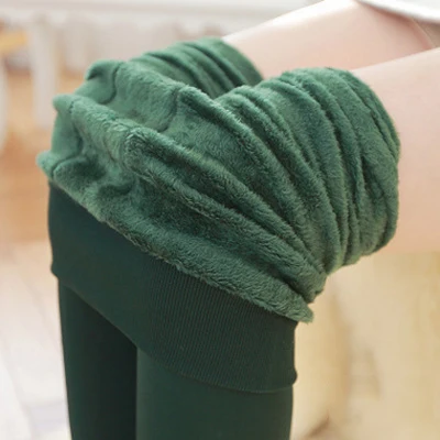 Зимние модные леггинсы однотонные с высокой талией плюс бархатные утепленные леггинсы сохраняющие тепло леггинсы женские повседневные леггинсы Женская одежда - Цвет: Green