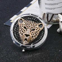 Personalizado gravar, mini espelho cosmético da composição do bolso, maquiagem compacta dobrável do espelho da ampliação, presente dos favores da festa, leopardo do tigre