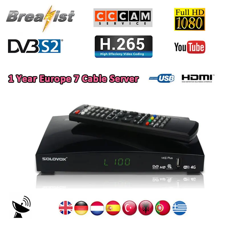 

SOLOVOX V8S Plus DVB-S2 Digital Satellite Receiver support USB wifi 4k H.265 HDMI 1080P Biss key M3U YOUPORN Cccam NEWCAMD