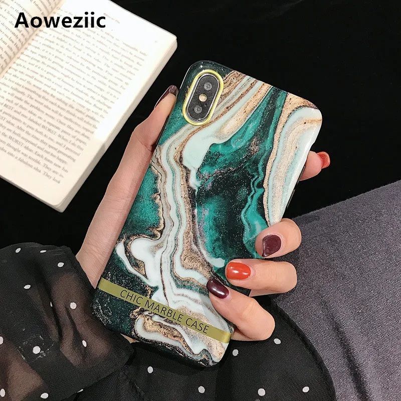 

Aoweziic Flow gold green marble for iPhone X XR XS MAX phone case all inclusive 6s 7 8plus soft shell silicone anti-fall female
