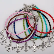 50 шт. Модные украшения Винтаж Серебряная Лилия цветы Шарм многоцветный плетеная веревка защиты Браслеты браслет Для женщин D376