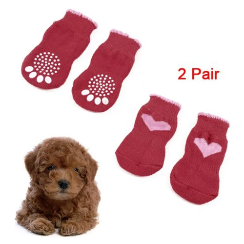 GSFY! 2 пары красный розовый Размеры L акрил антискользящий низ Pet пес собачка носки для щенков