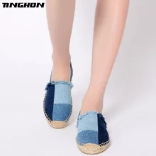 TINGHON/Модные женские эспадрильи; парусиновая обувь в стиле пэчворк; обувь на плоской подошве в римском стиле с ремешком на щиколотке