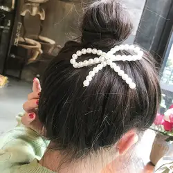 2019 Корея модные заколки для волос с искуственным жемчугом зажимы для Для женщин девочек большой бант с узлом Форма красивые заколки