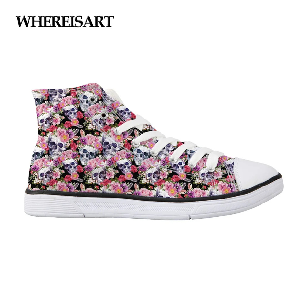 

WHEREISART Flats Vulcanize Shoes for Female Radiologist's Skull Printed Women Casual Canvas Shoes Sneakers Woman Leisure Shoes