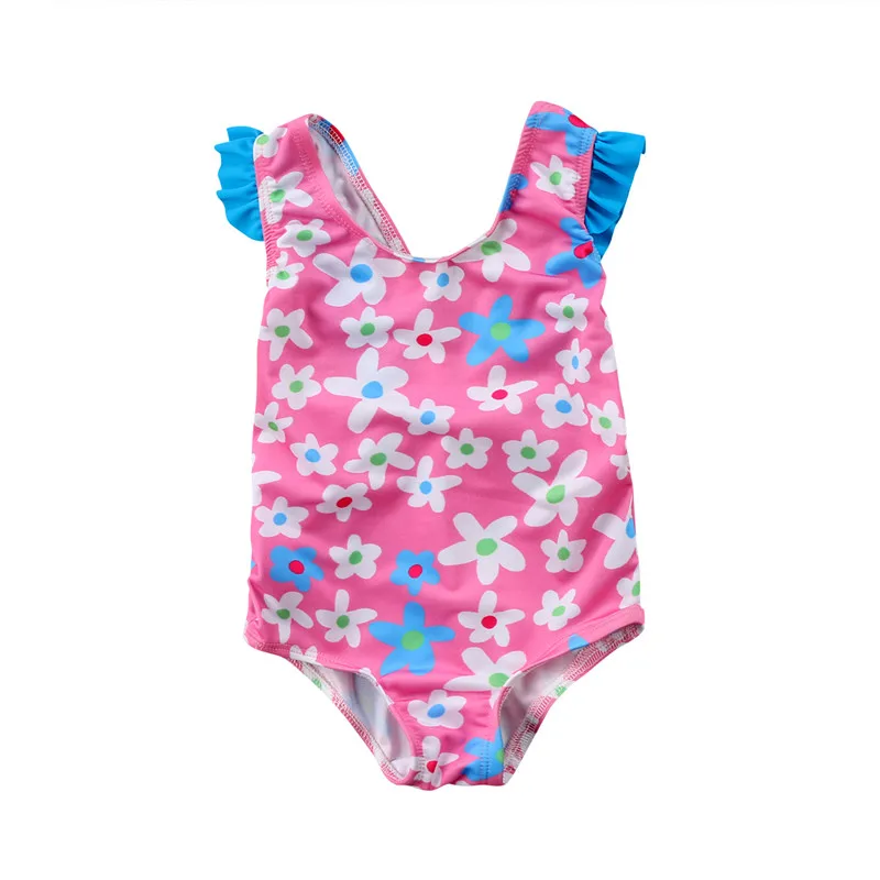 Baby Girls Floral Swimwear 2018 Summer Kids Girls Ruffles Swimsuit Back Bowknot Swimming Costume