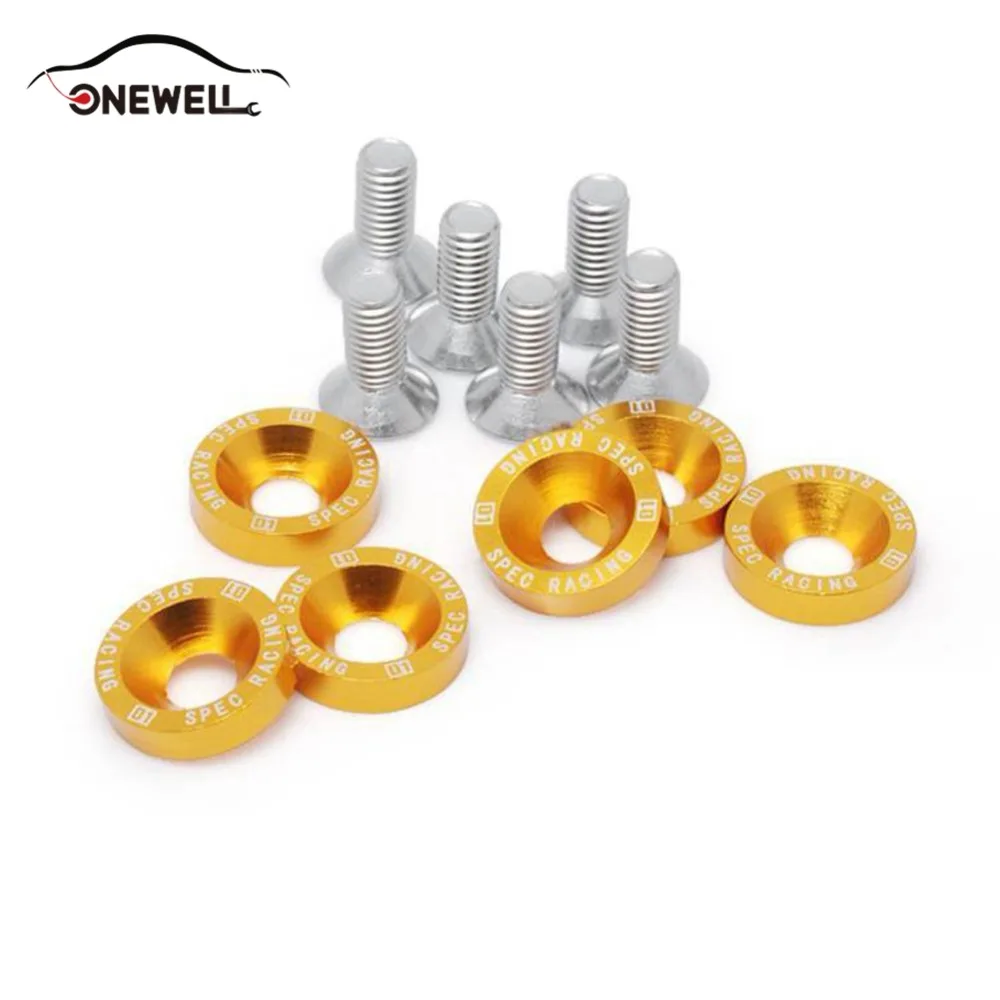 

ONEWELL 10PCS/SET M6 JDM Car Modified Hex Fasteners Fender Washer Bumper Engine Concave Screws