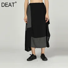 [DEAT] новая весенне-летняя Высокая Эластичный Талия Черный Полосатый раздельный большой размер полубоди юбка женская Мода Tide JS75