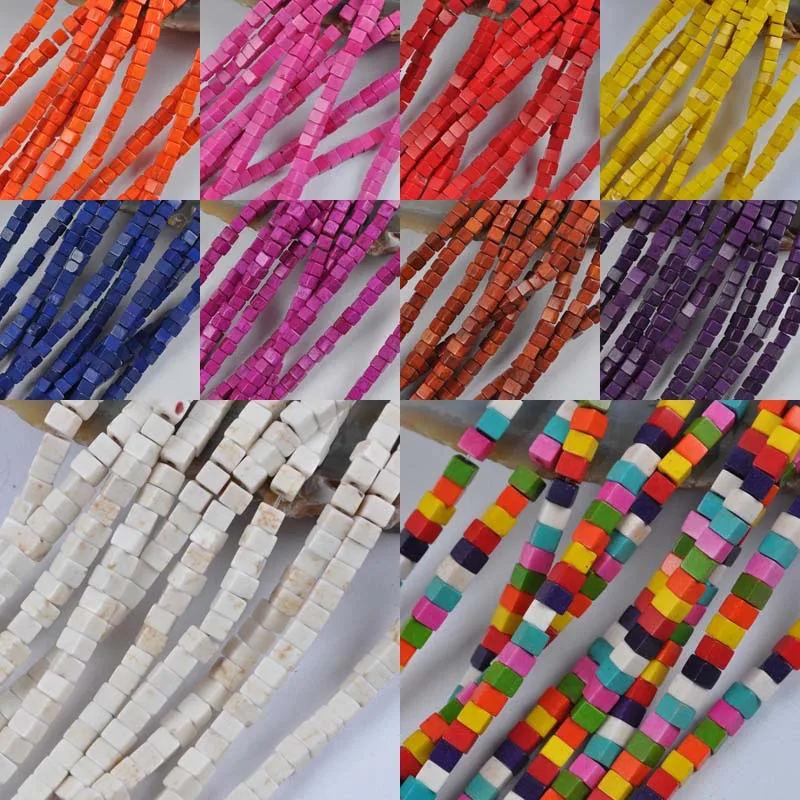 

4MM 0range/Pink/Red/Yellow/Blue/Purple/Brown/White Mix Color Howlite Cube Loose Beads Strand 15.5 Inch Jewelry Making
