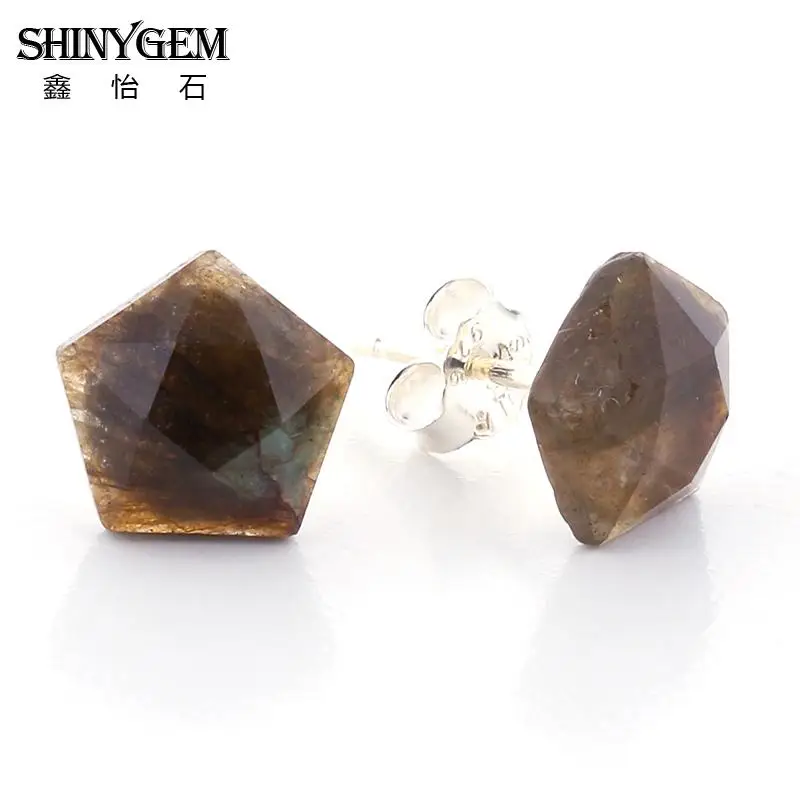 ShinyGem граненый Лабрадорит звезды серьги 925 серебро серьги натуральный зеленый Лабрадорит камень серьги для Для женщин