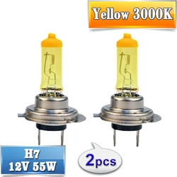 Hipcron lâmpada de halogênio do carro amarelo h7 12v 55w 3000k quartzo vidro xenon carro farol auto lâmpada 2 pces (1 par)