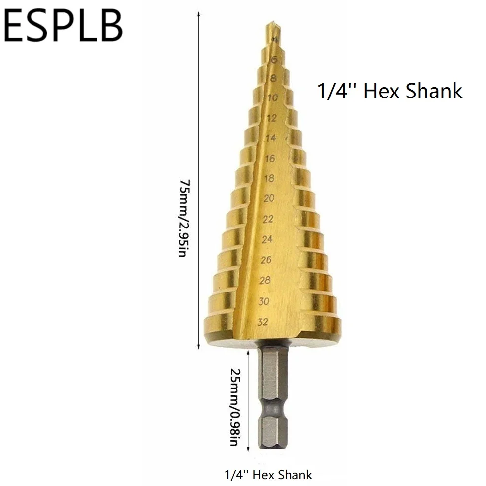 3-13mm Titanium Coated Drill HSS 1//4/'/' Hex Shank Pagoda Step Cone Drill Bit