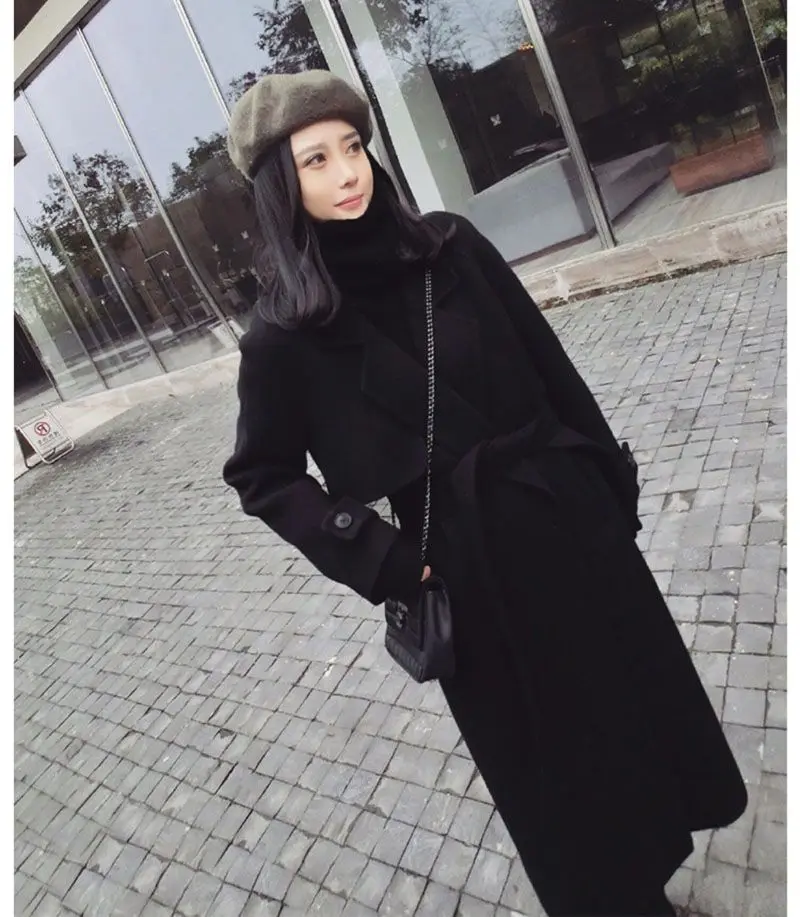 Новое весеннее шерстяное пальто женское длинное шерстяное пальто женское черное зимнее пальто Длинная Верхняя одежда для женщин S/M/L/XL/XXL