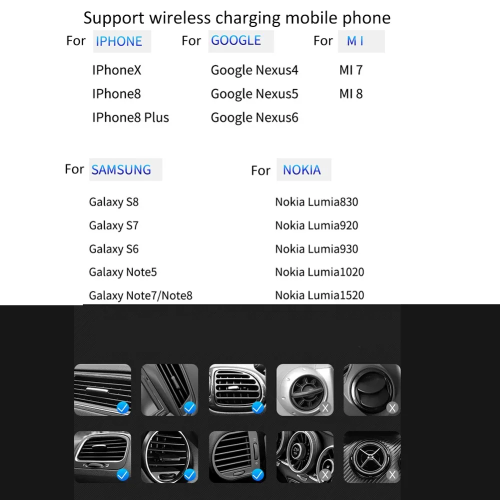 Новинка Qi Беспроводное быстрое зарядное устройство автомобильное крепление для iphone 8 Plus X samsung Galaxy S6 S7 S8 Plus Note 8 Автомобильный держатель для сотового телефона