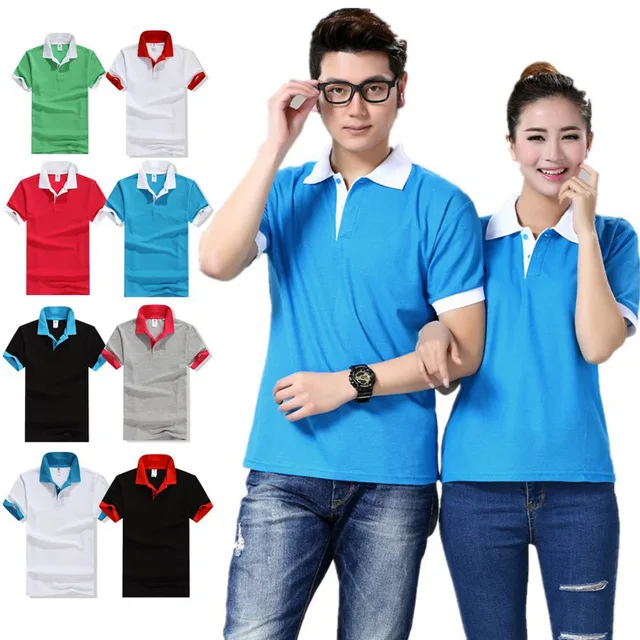 Contrast Color Collar Patchwork Polo Shirt Men's 180g CVC Fabric Short