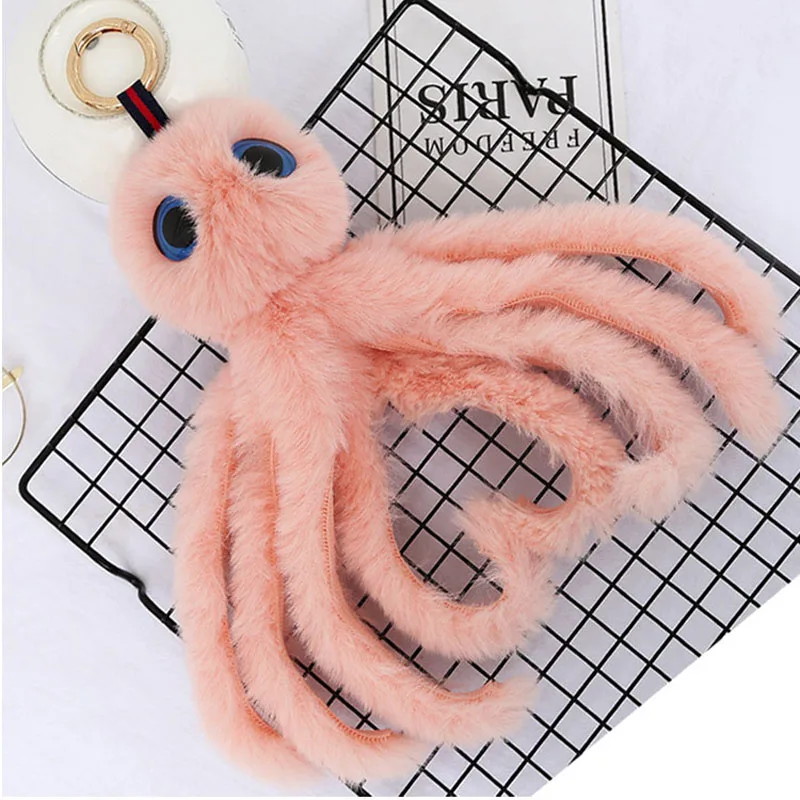 

PINXIU Free Shipping Lovely Hairy Octopus Baby Keychain Creative Women Bag Car Key Pendant Imitation Rabbit Fur Charm Keyring