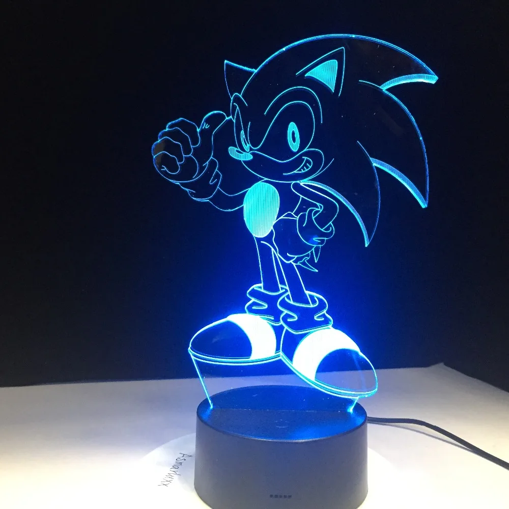 Аниме Sonic The Hedgehog Figure 3D светодиодный Настольный светильник с эффектом вспышки 7 красочных акриловых визуальных иллюзий USB СВЕТОДИОДНЫЙ светильник для детей