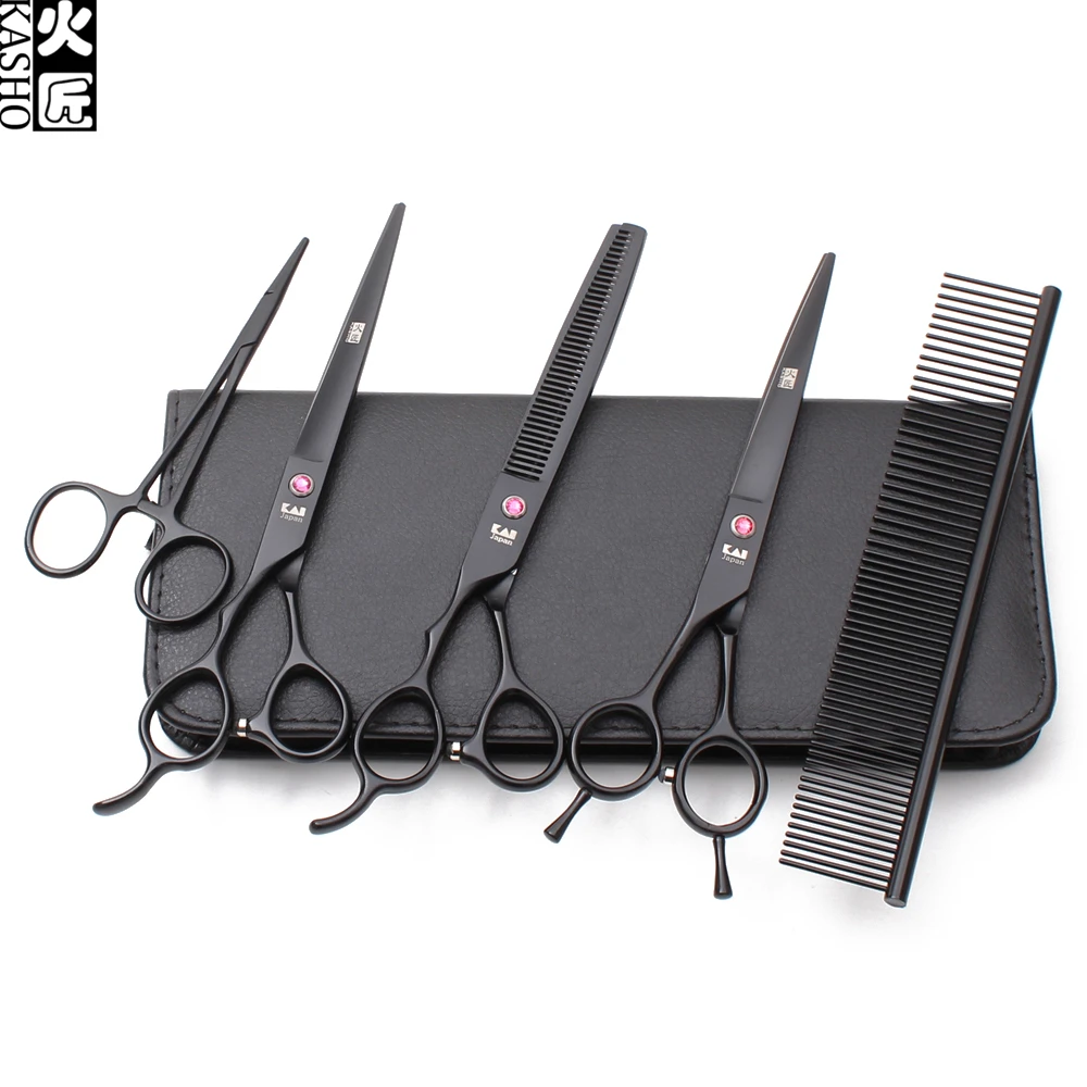 Suit Left-Hand 7.0" Kasho 440C Animal Scissors Straight Shears Thinning Scissors Professional Pets Shears Dog Grooming Kit H3006