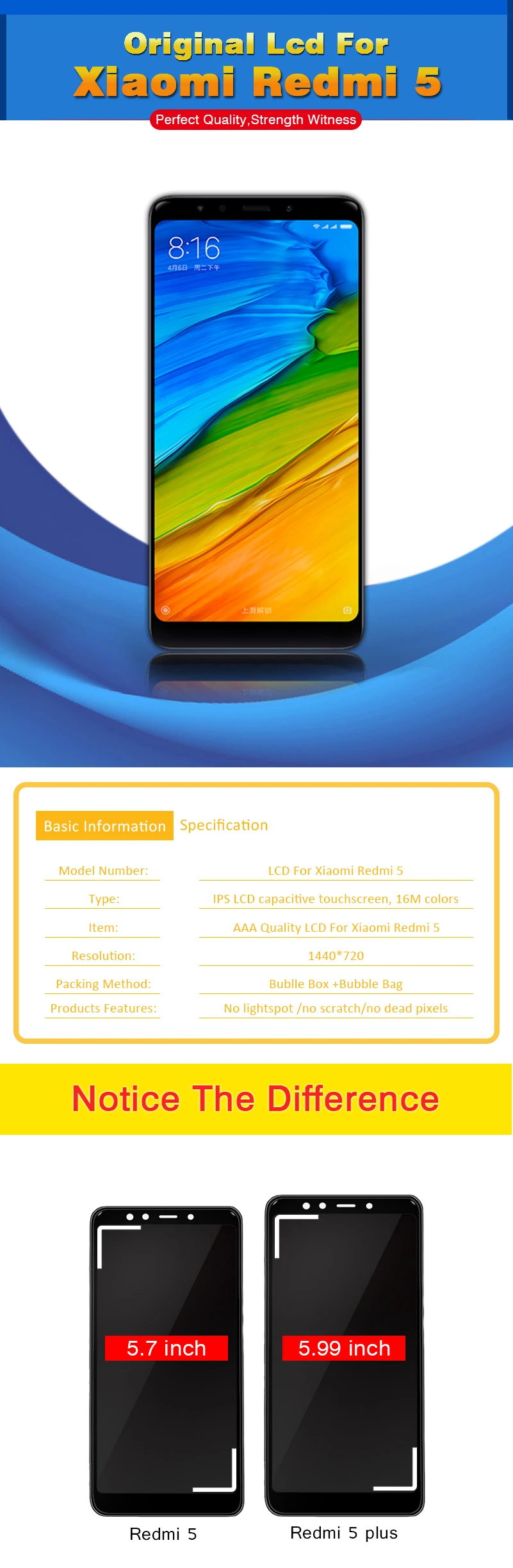 Для Xiaomi Redmi 5, ЖК-дисплей, дигитайзер, сенсорный экран в сборе, рамка для Redmi 5, ЖК-дисплей, запасные части, черный/белый, 5,7