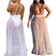 Сексуальная пляжная юбка, накидка, высокая талия шифон, юбка, Женская сетчатая Прозрачная длинная Макси-юбка, морская накидка для бикини