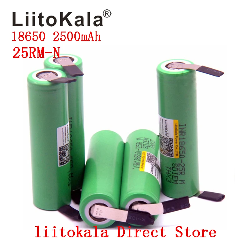 5 шт./лот Liitokala 18650 2500mAh аккумулятор INR1865025RM 3,6 V разряда 20A выделенная батарея питания+ DIY никелевый лист