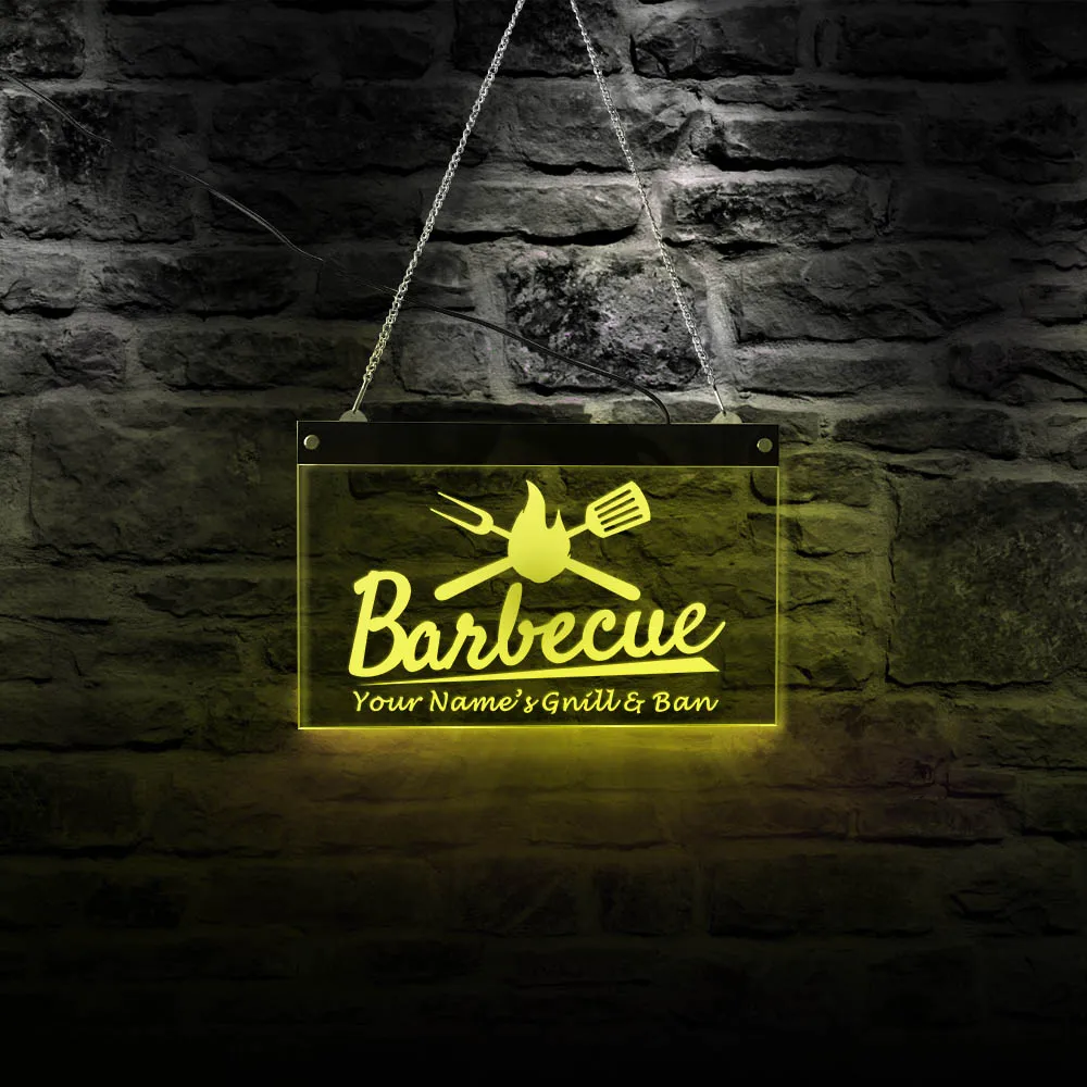

Barbecue Shop LED Neon Light Sign Custom Name Grill Business Acrylic Board Shop Sign BBQ Party Wall Decor Sign