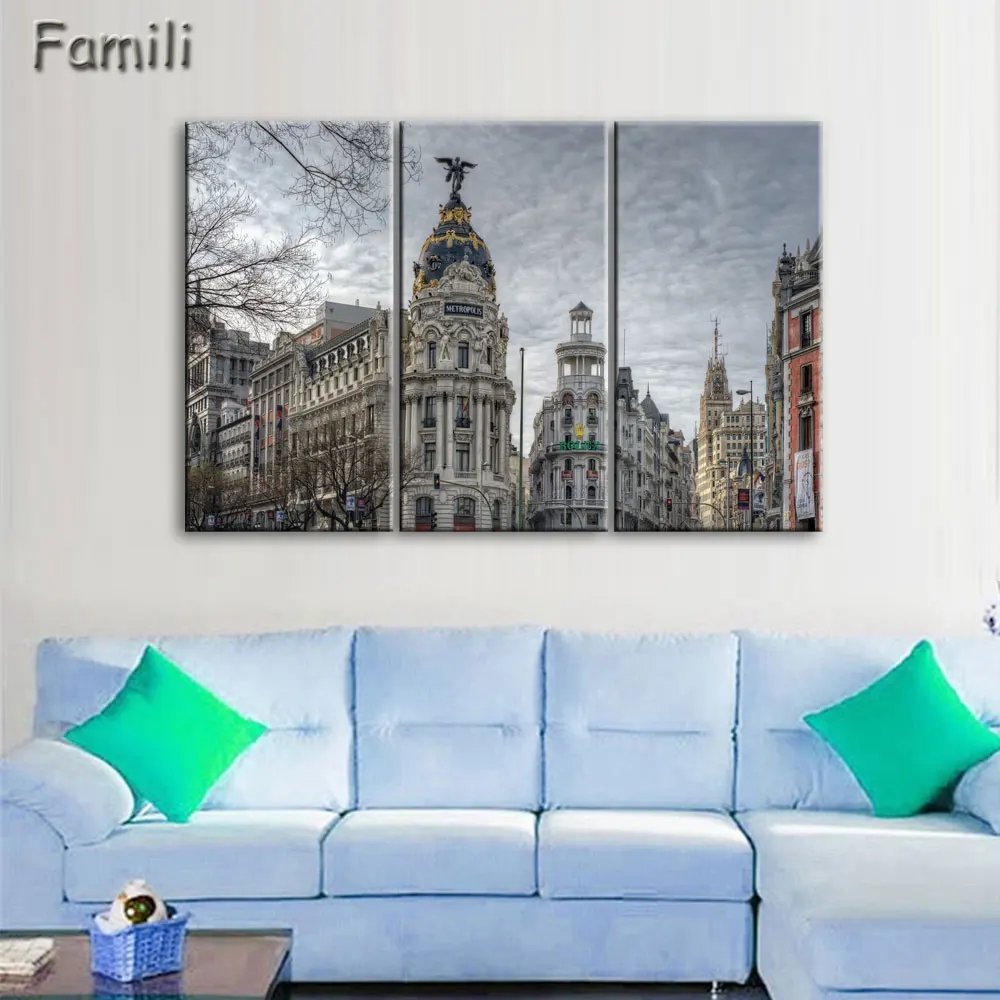 

3 Piece Home decoration printed oil painting canvas prints no frame large wall pictures for living room Spain Madrid landscape