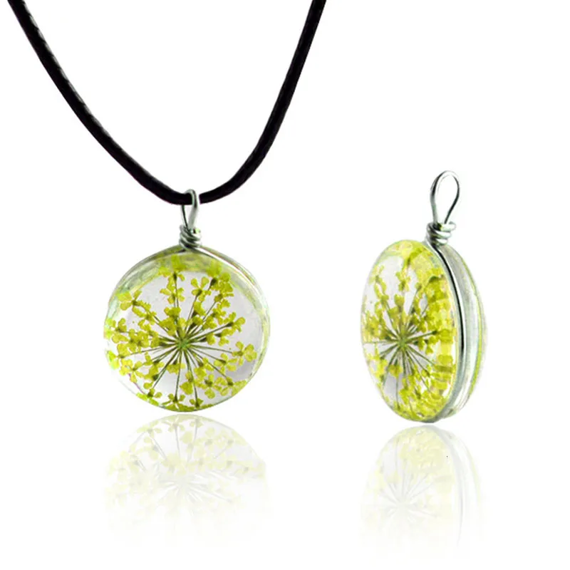 H: HYDE Venda Quente 9 Cores Flores Secas Rodada Pingente Colares Para As Mulheres de Vidro Artesanal Colar de Jóias de Personalidade Criativa