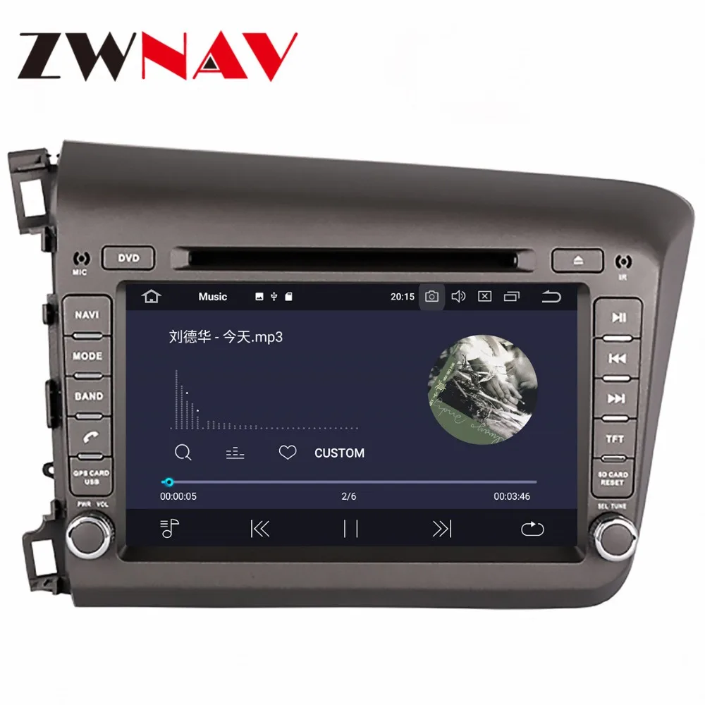 Perfect ZWNAV Android 9.0 Car DVD Player For Honda Civic 2012 2013 2014 2015 Radio Ibiza GPS map Navigation with Mirroring link RDS px5 4