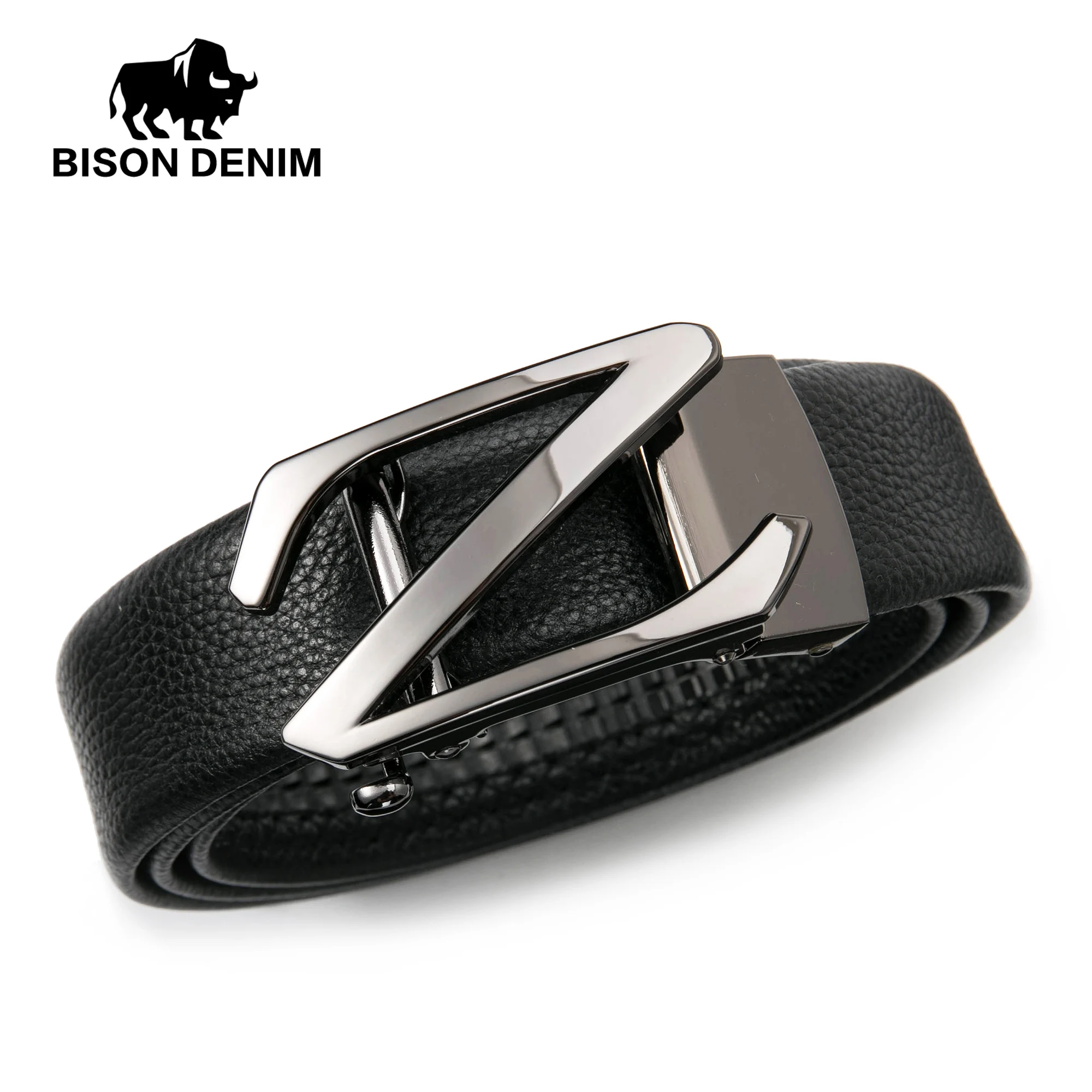

BISON DENIM Genuine Leather Men's Belt Brand Cowhide Automatic Buckle Jeans Belts Strap High Quality Leather Belt For Men N71335