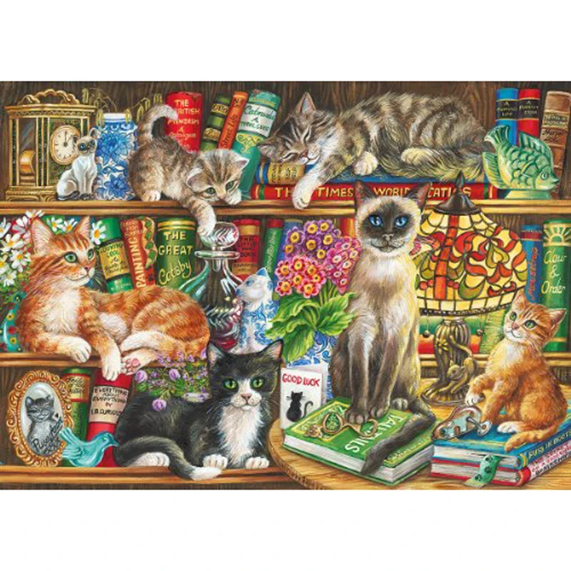 5D Full Square / Round DIY Diamond Painting Cross stitch kit -Cat bookshelf- 3D Embroidery Mosaic Home Decor Gift | Дом и сад