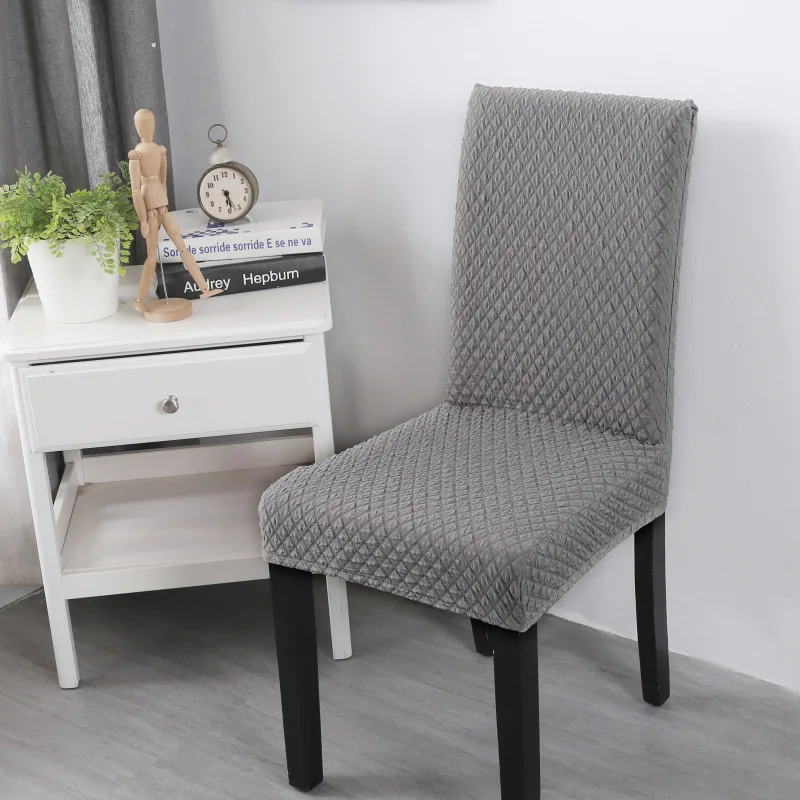 

Solid Color Thick Knitted Fabric Hotel Linen Custom Wood Chair Cover Simple European Half Meal Seat Cover 2019
