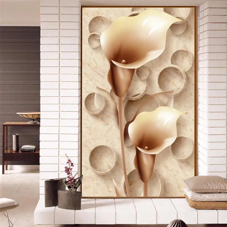 

Custom 3D European Wallpapers Entrance corridor Calla lily fresco vertical version of the background wall paper aisle