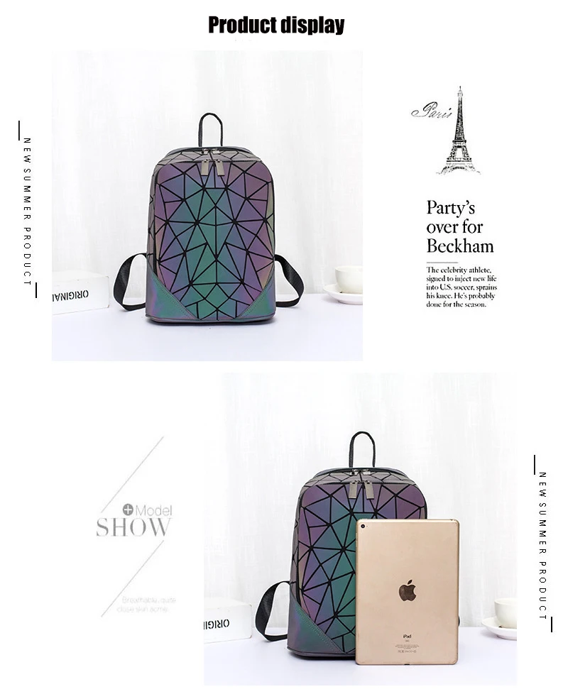 Новинка 2019 года световой геометрический нерегулярные треугольники рюкзак с пайетками для женщин модный рюкзак женский Backbag корейский